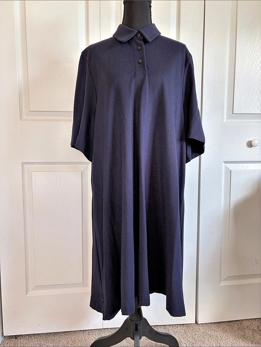 COS Navy Blue Jersey Polo Shirt Mini Dress M Short Sleeve Minimalist Preppy
